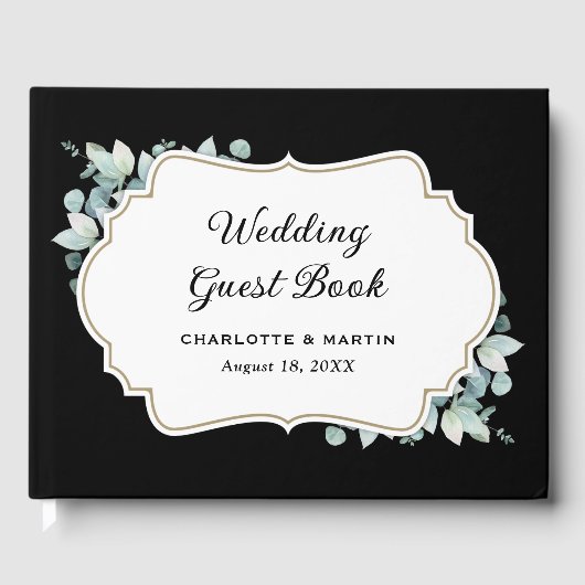 ユーカリ緑の黒白結婚の ゲストブック (正面)