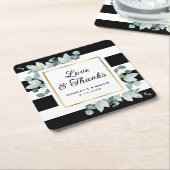 ユーカリ緑の黒白結婚の スクエアペーパーコースター (アングル)