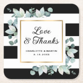 ユーカリ緑の黒白結婚の スクエアペーパーコースター (正面)