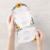 ユーカリ緑ひまわりグリッター結婚ズ オールインワン招待状 (貼ってはがせる)