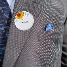 ユーカリ緑ひまわり名札 缶バッジ