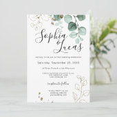 ユーカリ緑エレガントの金ゴールド結婚葉 招待状 (スタンド正面)