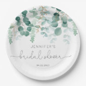 ユーカリ緑エレガントブライダルシャワー ペーパープレート (正面)