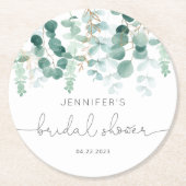 ユーカリ緑エレガントブライダルシャワー ラウンドペーパーコースター (正面)