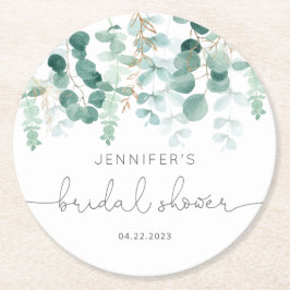 ユーカリ緑エレガントブライダルシャワー ラウンドペーパーコースター