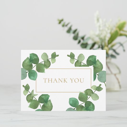 ユーカリ緑エレガント金ゴールド幾何学 サンキューカード (スタンド正面)