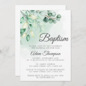 ユーカリ緑シンプル学バプテスマ 招待状 (正面/裏面)