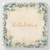 ユーカリ緑バラ金ゴールドグリッターファミリー ストーンコースター (正面)