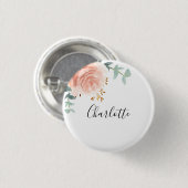 ユーカリ緑バラ金ゴールドフローラ名タグ 缶バッジ (正面&裏面)