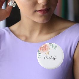 ユーカリ緑バラ金ゴールドフローラ名タグ 缶バッジ