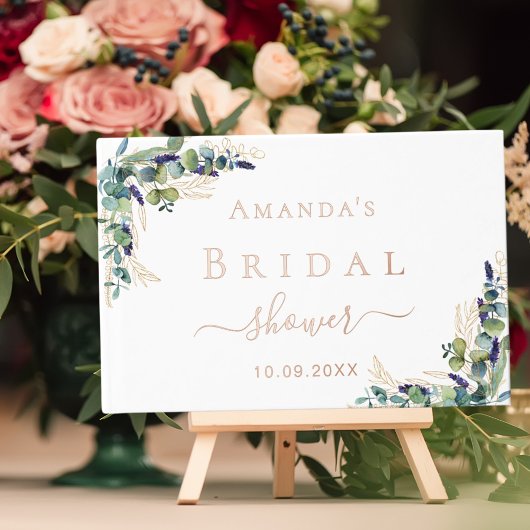 ユーカリ緑バラ金ゴールドブライダルシャワー ゲストブック