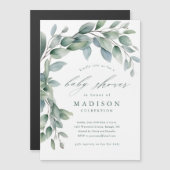 ユーカリ緑ベビーシャワーマグネット招待状 (正面/裏面)