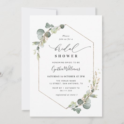 ユーカリ緑化幾何学ブライダルシャワー 招待状 (正面)