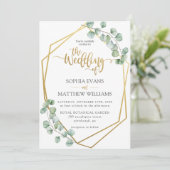 ユーカリ緑化幾何学金ゴールド結婚枠 招待状 (スタンド正面)