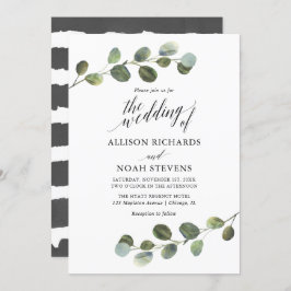 ユーカリ緑白黒モダンシンプル 招待状