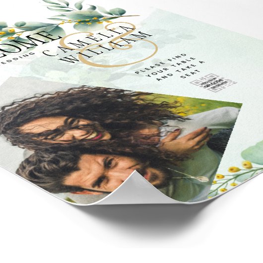 ユーカリ緑結婚園金ゴールドのQRコーモダンド ポスター (角)