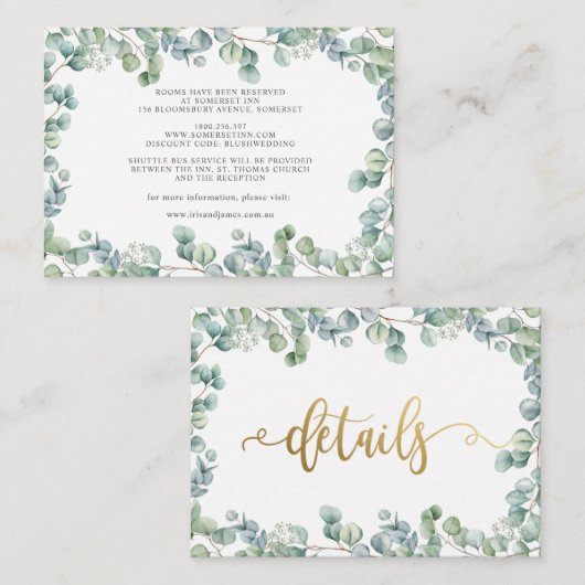 ユーカリ緑結婚園金ゴールド詳細情報 エンクロージャーカード (正面/裏面)