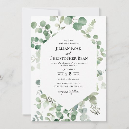 ユーカリ緑結婚式招待状 招待状 (正面)