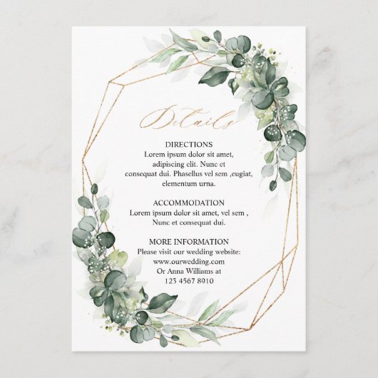 ユーカリ緑結婚線幾何学詳細 エンクロージャーカード (正面)