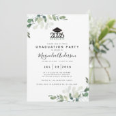 ユーカリ緑色写真卒業パーティー 招待状 (スタンド正面)
