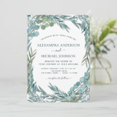 ユーカリ緑色水彩植物学結婚校 招待状 (スタンド正面)