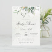 ユーカリ緑葉のエレガント赤ちゃんシャワー 招待状 (スタンド正面)