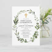 ユーカリ緑葉のシンプル第一聖体 招待状 (スタンド正面)