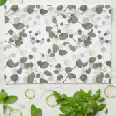 ユーカリ緑葉の模様 キッチンタオル (折り畳み)