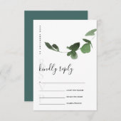 ユーカリ緑葉水彩結婚式RSVP エンクロージャーカード (正面/裏面)