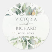 ユーカリ緑葉金ゴールドエレガント ラウンドシール (正面)