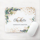 ユーカリ緑金ゴールドグリッターモノグラム名 マウスパッド (マウス)