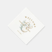 ユーカリ緑金ゴールド結婚アンパサンド スタンダードカクテルナプキン (角)