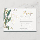 ユーカリ緑金箔葉結婚式RSVP E エンクロージャーカード (正面)