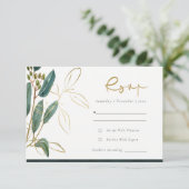 ユーカリ緑金箔葉結婚式RSVP E エンクロージャーカード (スタンド正面)