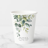 ユーカリ緑離れ草の水色 紙コップ (正面)