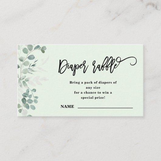 ユーカリ緑 | おむつラッフル | 赤ちゃんシャワー エンクロージャーカード (正面)
