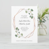 ユーカリ緑 |バラ金ゴールドジオメト結婚リ 招待状 (スタンド正面)