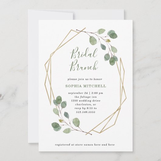 ユーカリ緑 | 幾何学的ブライダルブランチ 招待状 (正面)