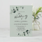 ユーカリ緑QRコード書結婚跡 招待状 (スタンド正面)