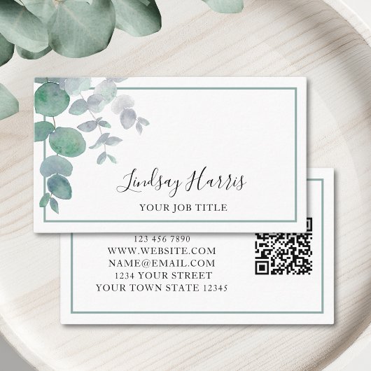 ユーカリ緑QRコード 名刺