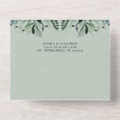 ユーカリ緑QRコードRSVPホワイト結婚ズ オールインワン招待状 (裏面)