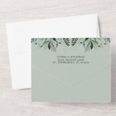 ユーカリ緑QRコードRSVP Sage 結婚's オールインワン招待状 (裏面)