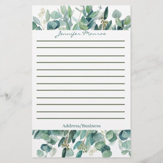 ユーカリ縁どラパーソナライズされたイン 便箋 (正面)