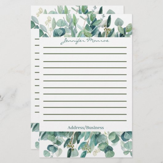 ユーカリ縁どラパーソナライズされたイン 便箋 (正面/裏面)