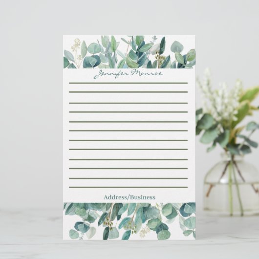 ユーカリ縁どラパーソナライズされたイン 便箋 (スタンド正面)