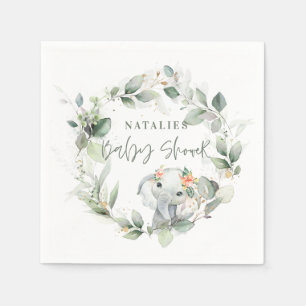 ユーカリ聖体緑色かわいいゾウの赤ちゃんシャワー スタンダードカクテルナプキン