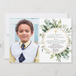 ユーカリ聖餐式緑の写真モダン 招待状