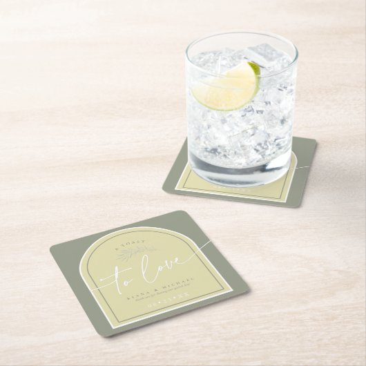 ユーカリ色トーン結婚ズトーストグリーンID901 スクエアペーパーコースター (インサイチュ)