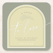 ユーカリ色トーン結婚ズトーストグリーンID901 スクエアペーパーコースター (正面)