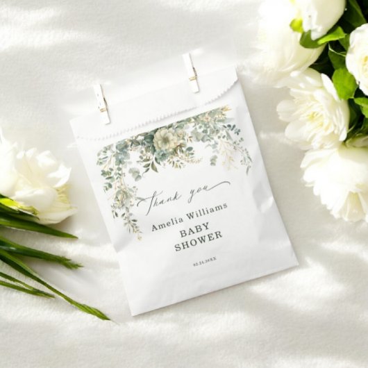 ユーカリ花水彩金ゴールド赤ちゃんシャワー フェイバーバッグ